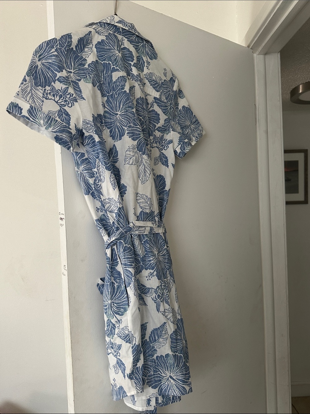 reyn spooner White and Blue Floral Tie-Waist Midi Dress - Picture 4 of 5